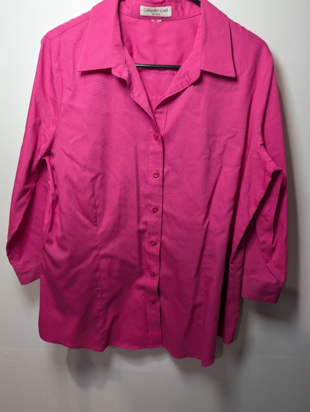 Coldwater Creek Hot Pink No-Iron Button Down Shirt 3/4 Sleeve Women's size Large